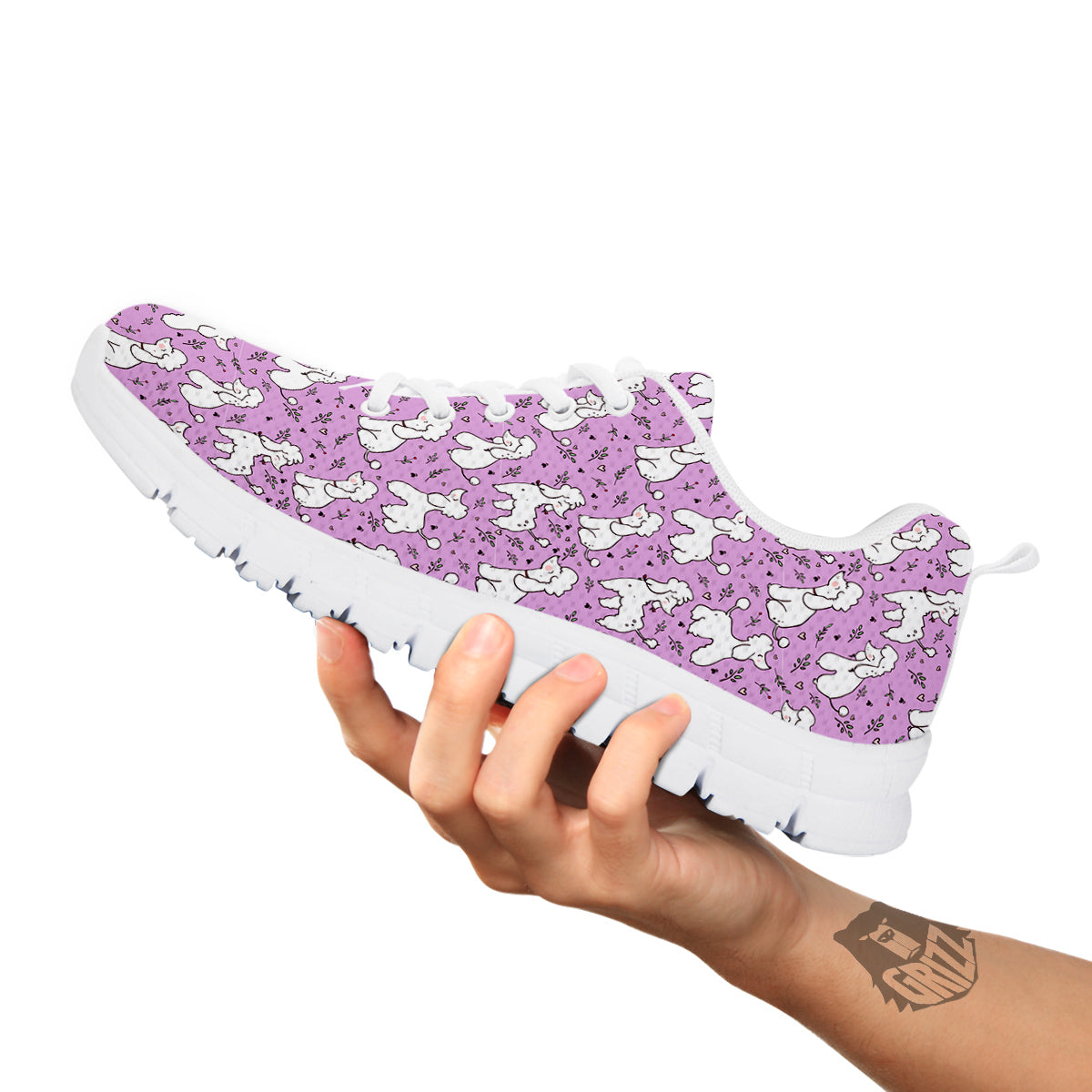 Poodle Cute Print Pattern White Sneaker-grizzshop