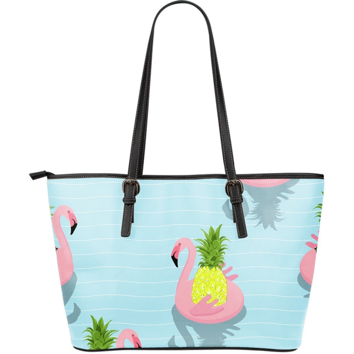Pool Flamingo Tropical Hawaiian Pineapple Purse Print Leather Tote Bag-grizzshop