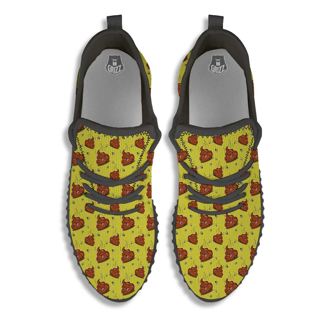 Poop Brown Print Pattern Black Walking Shoes-grizzshop