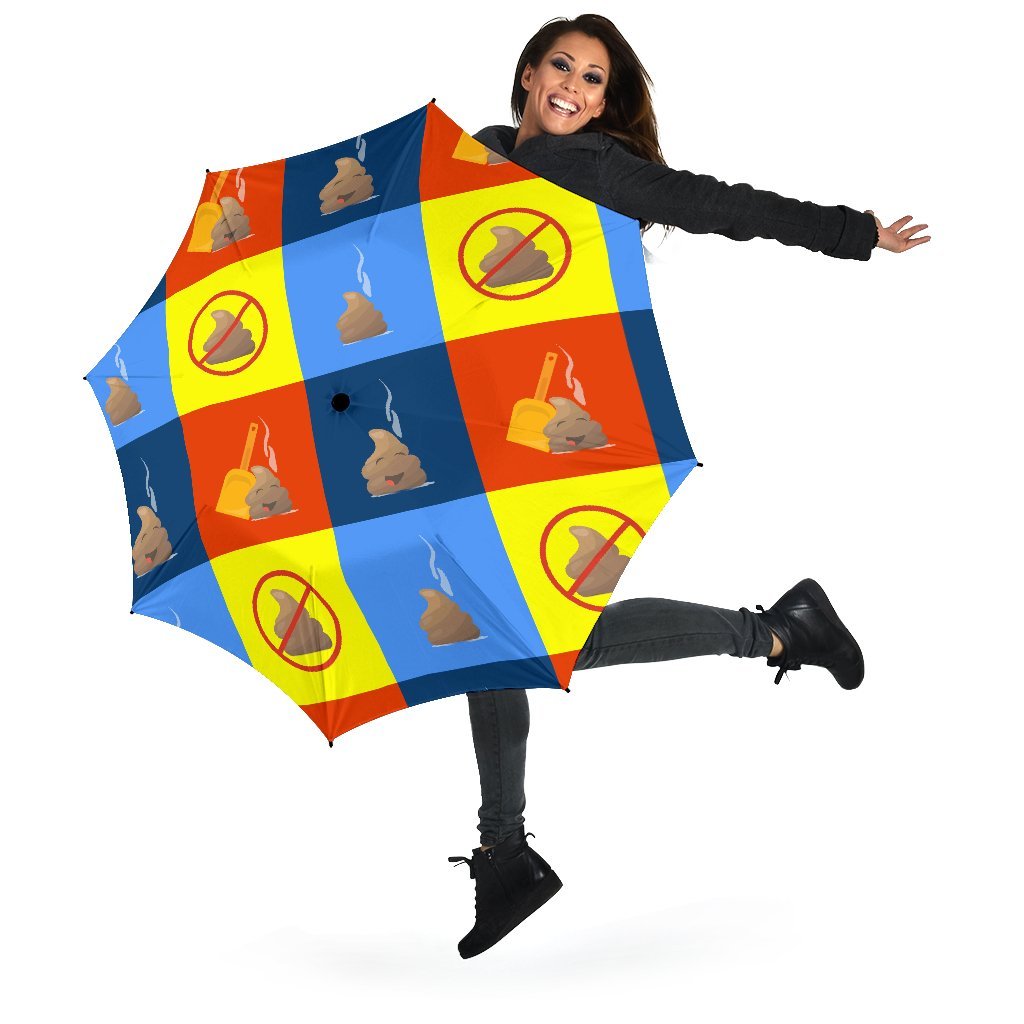 Poop Emoji Pattern Print Automatic Foldable Umbrella-grizzshop