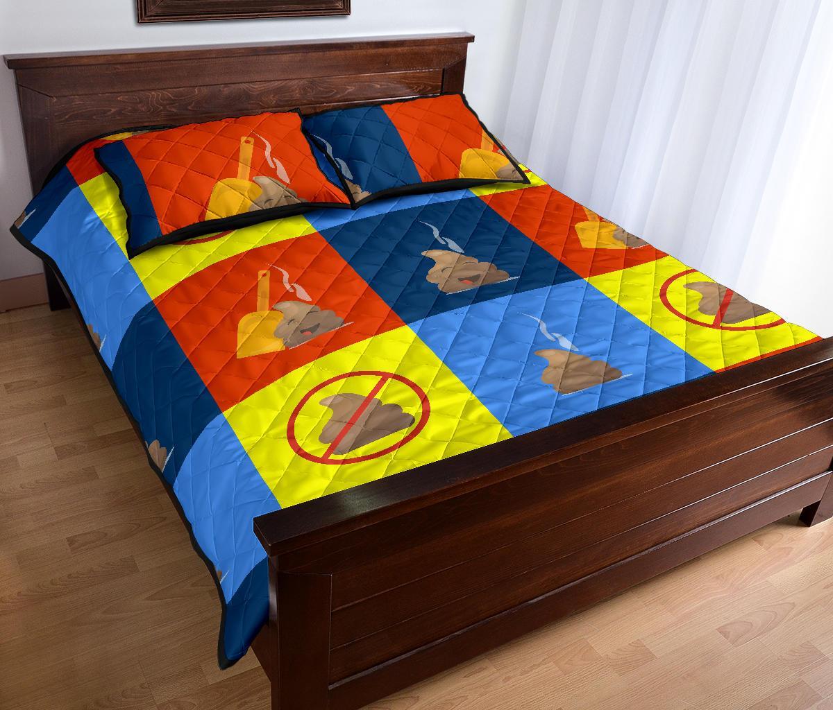 Poop Emoji Pattern Print Bed Set Quilt-grizzshop
