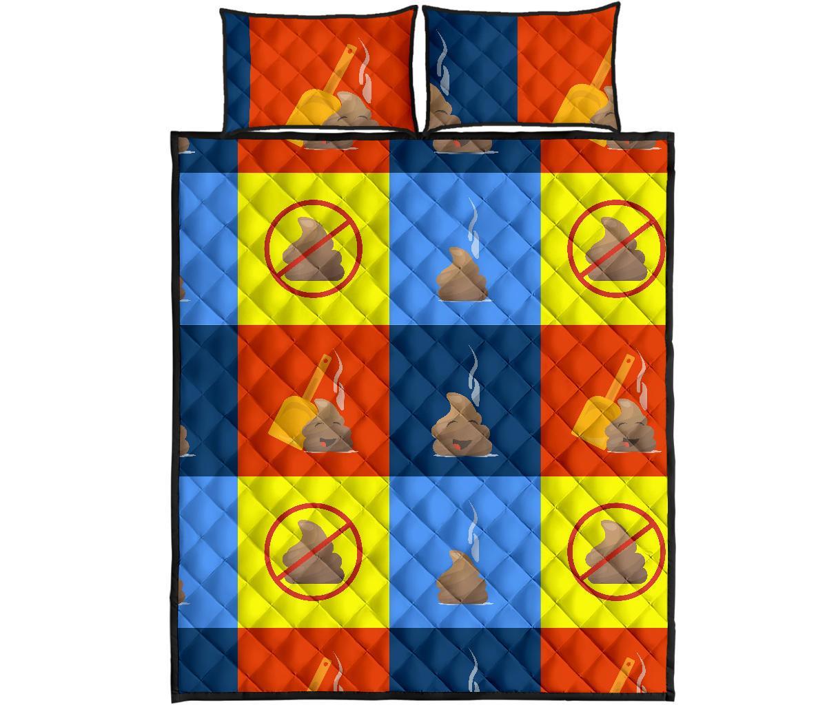 Poop Emoji Pattern Print Bed Set Quilt-grizzshop