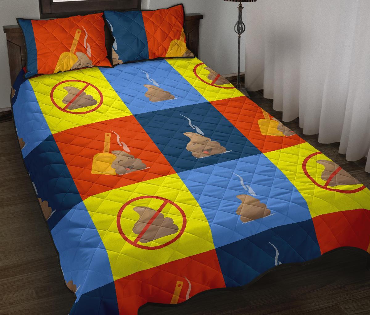 Poop Emoji Pattern Print Bed Set Quilt-grizzshop
