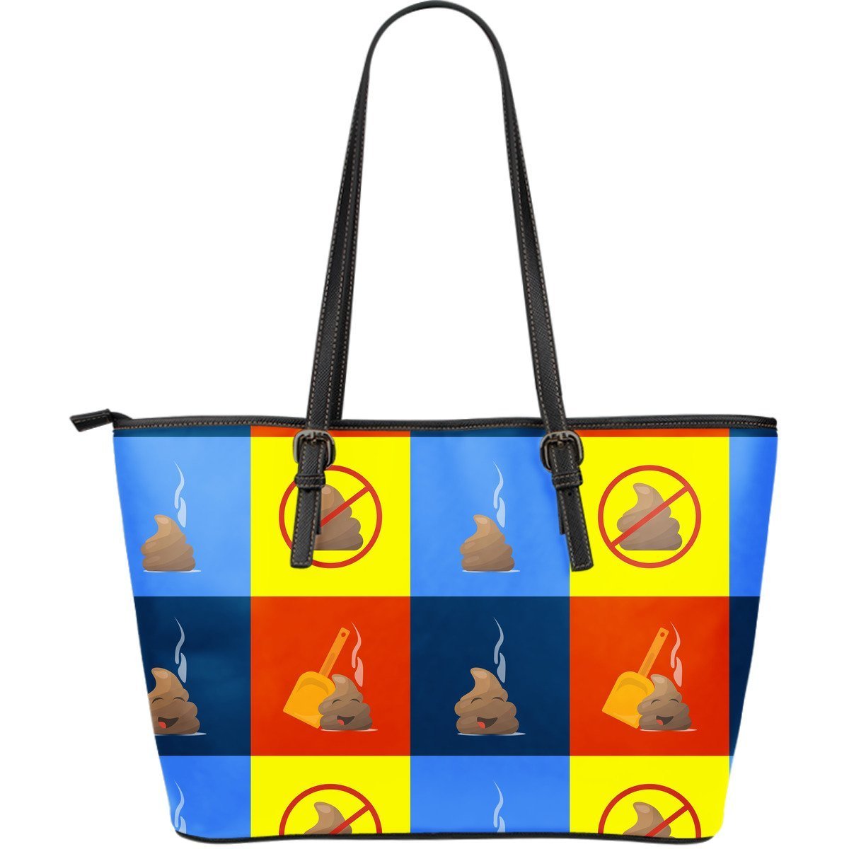 Poop Emoji Pattern Print Leather Tote Bag-grizzshop