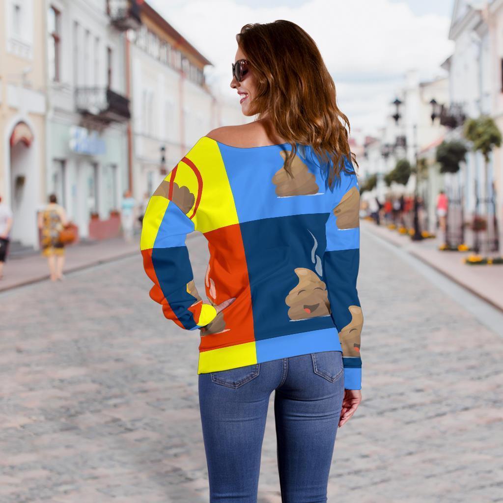 Poop Emoji Pattern Print Women Off Shoulder Sweatshirt-grizzshop