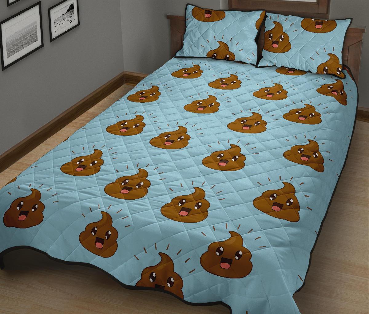 Poop Emoji Print Pattern Bed Set Quilt-grizzshop