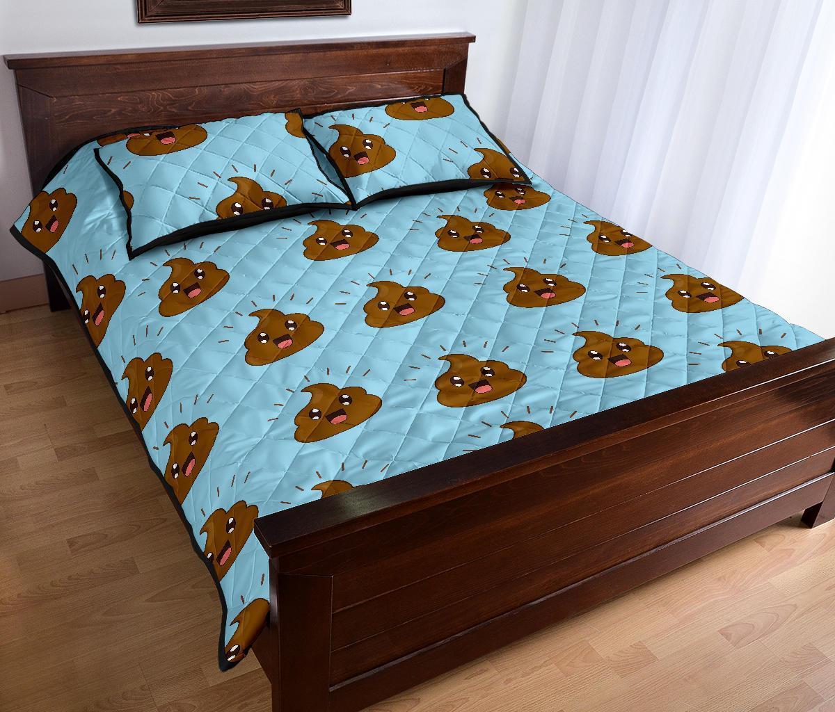 Poop Emoji Print Pattern Bed Set Quilt-grizzshop