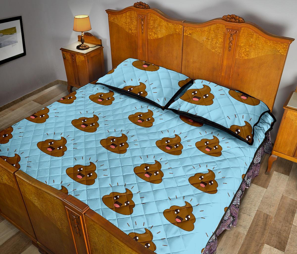 Poop Emoji Print Pattern Bed Set Quilt-grizzshop
