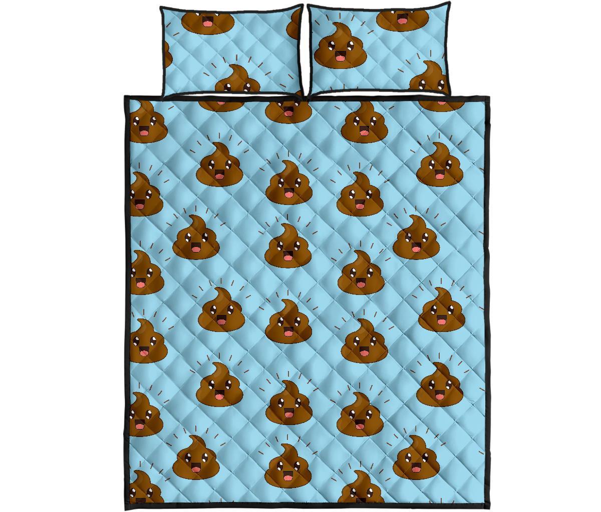 Poop Emoji Print Pattern Bed Set Quilt-grizzshop