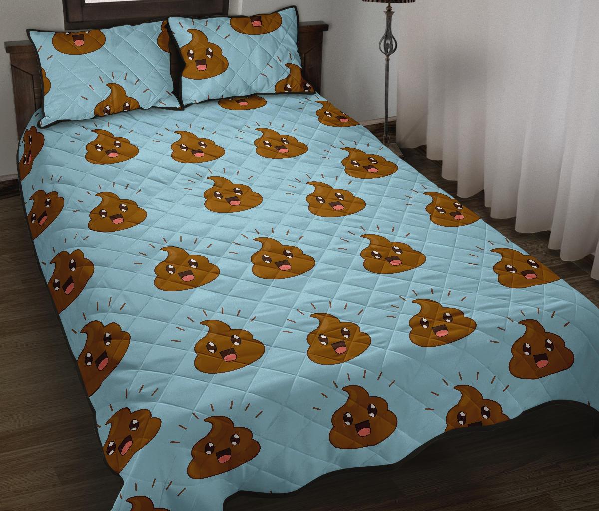 Poop Emoji Print Pattern Bed Set Quilt-grizzshop