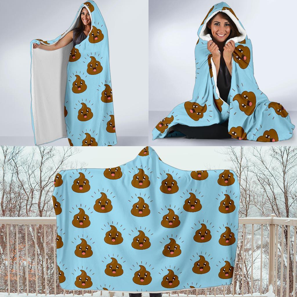 Poop Emoji Print Pattern Hooded Blanket-grizzshop