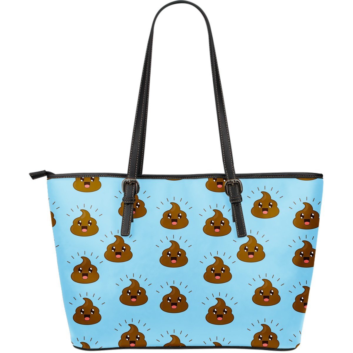 Poop Emoji Print Pattern Leather Tote Bag-grizzshop