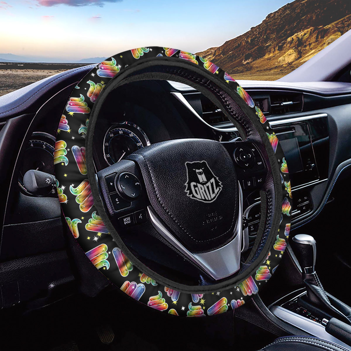 Poop Rainbow Cute Print Pattern Car Steering Wheel Cover-grizzshop