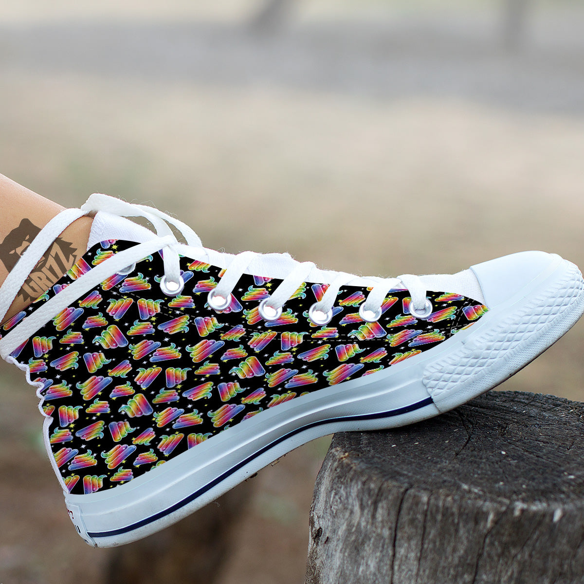 Poop Rainbow Cute Print Pattern White High Top Shoes-grizzshop