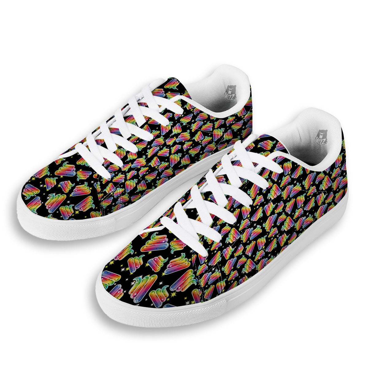 Poop Rainbow Cute Print Pattern White Low Top Sneakers-grizzshop
