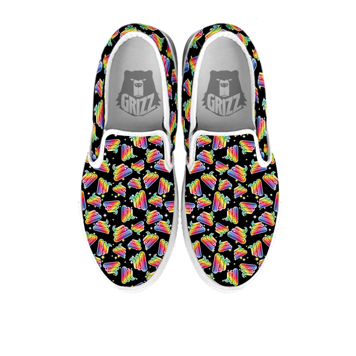 Poop Rainbow Cute Print Pattern White Slip On Shoes-grizzshop