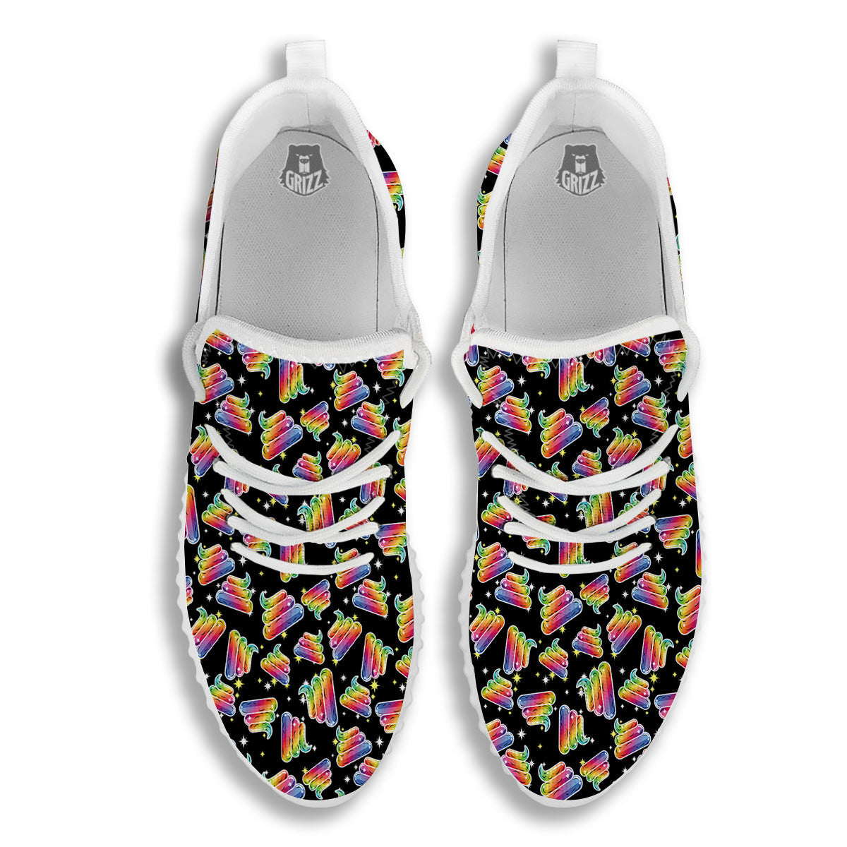 Poop Rainbow Cute Print Pattern White Walking Shoes-grizzshop