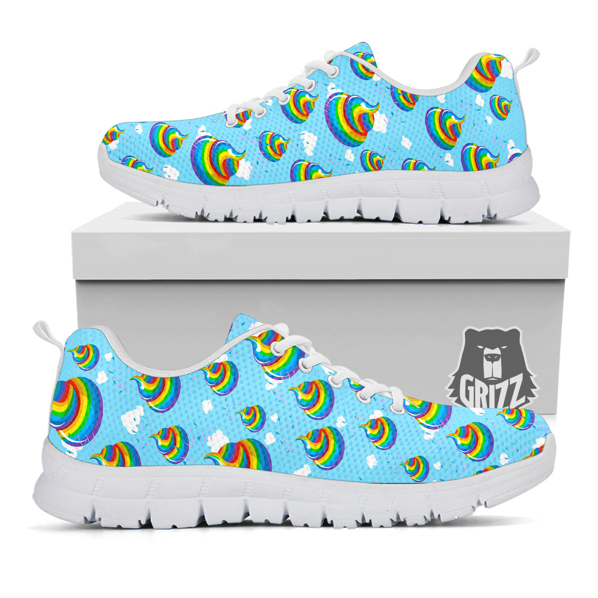 Poop Rainbow Print Pattern White Sneaker-grizzshop