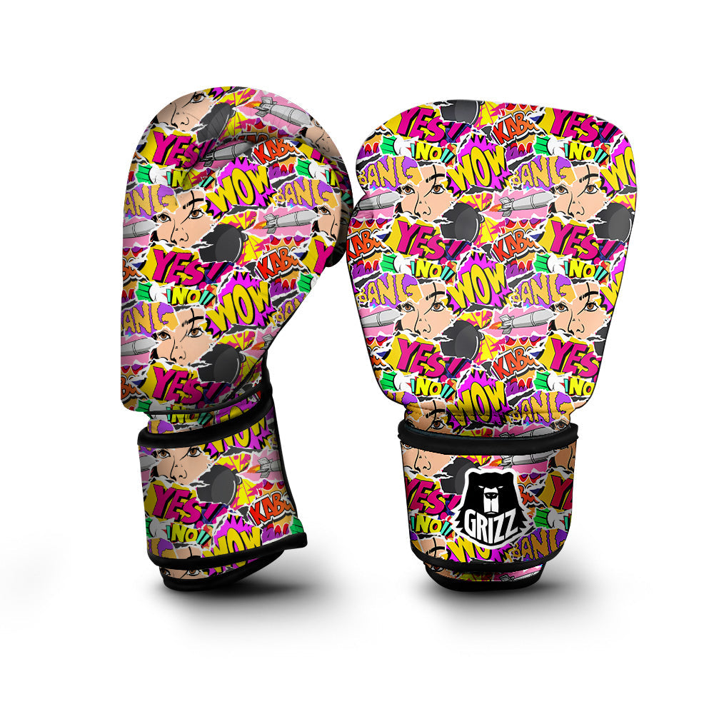 Pop Art Comics Print Pattern Boxing Gloves-grizzshop