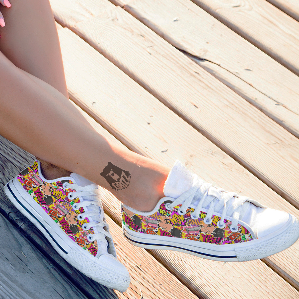 Pop Art Comics Print Pattern White Low Top Shoes-grizzshop