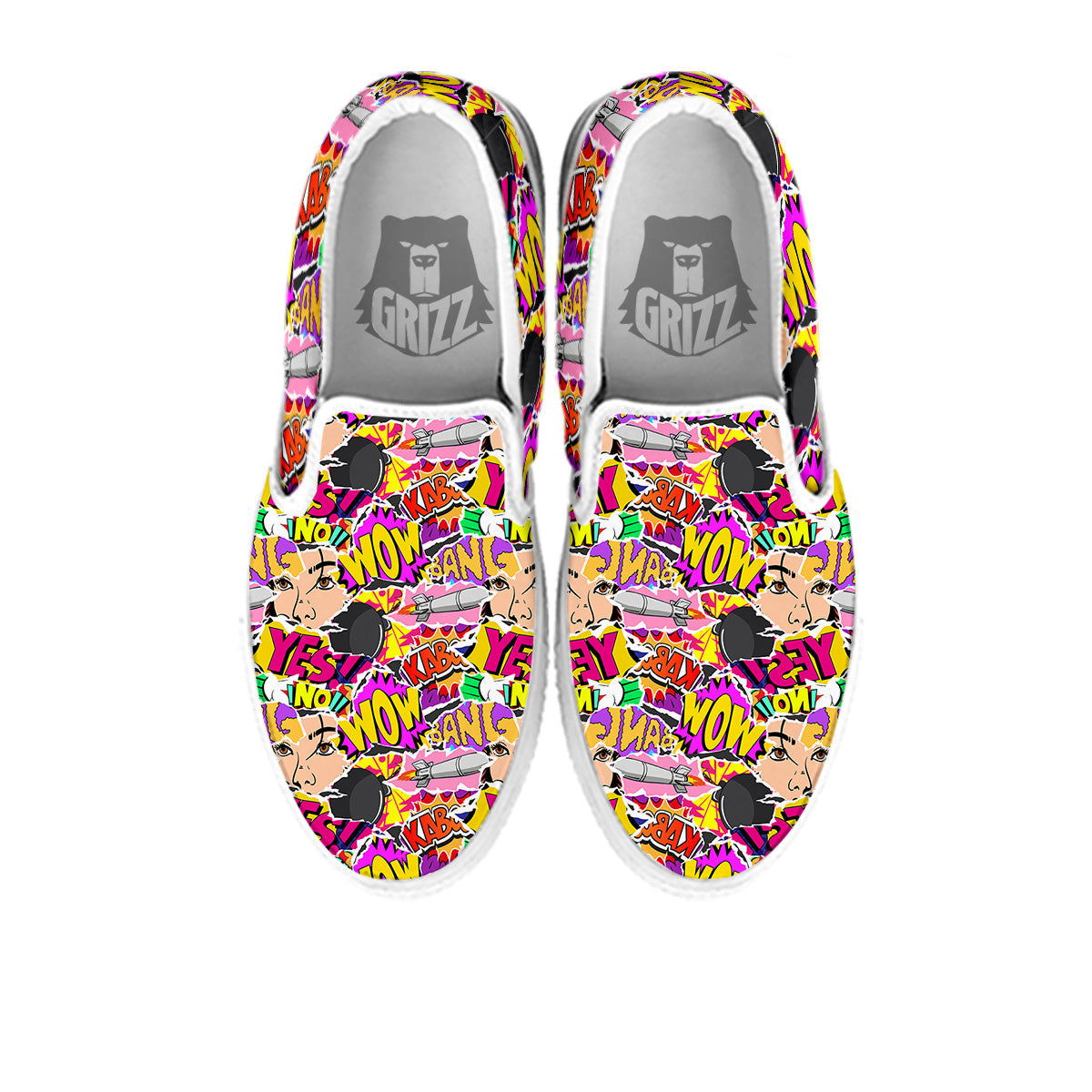 Pop Art Comics Print Pattern White Slip On Shoes-grizzshop