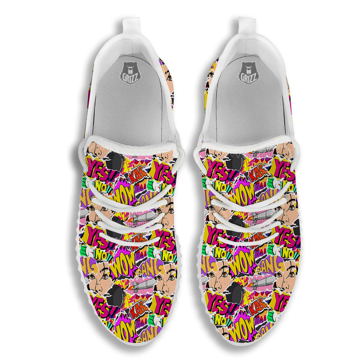 Pop Art Comics Print Pattern White Walking Shoes-grizzshop