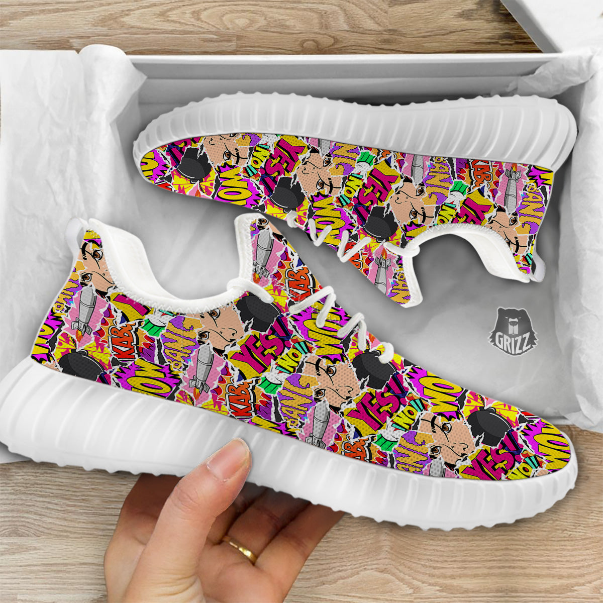 Pop Art Comics Print Pattern White Walking Shoes-grizzshop