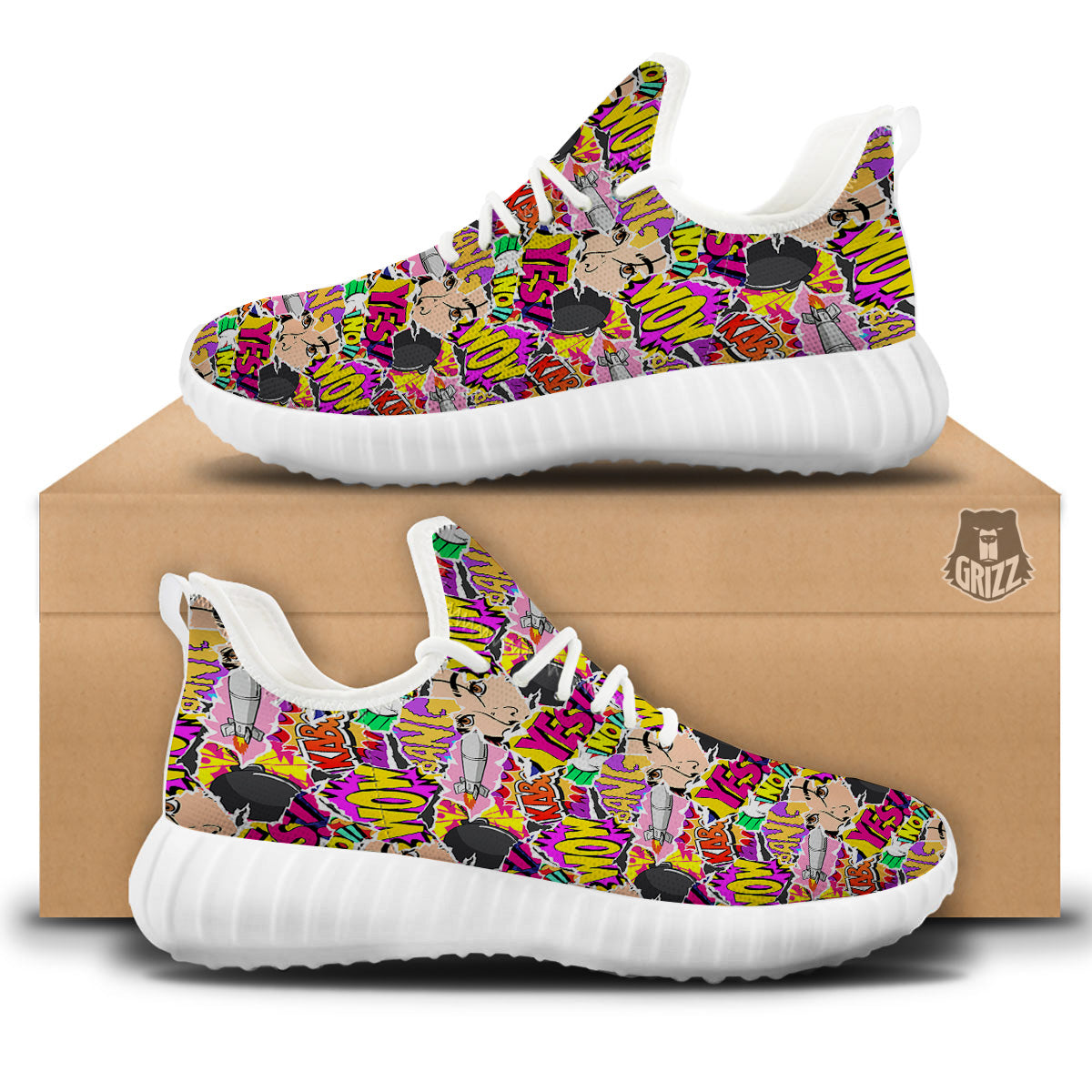 Pop Art Comics Print Pattern White Walking Shoes-grizzshop