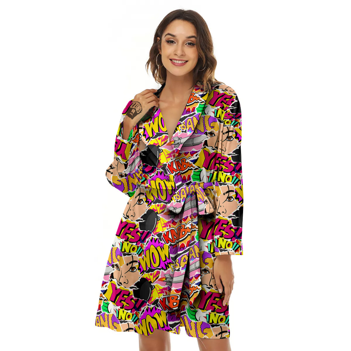 Pop Art Comics Print Pattern Women's Robe-grizzshop