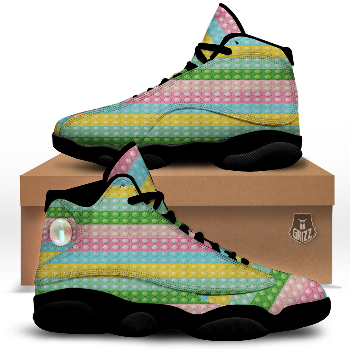 Pop It Pastel Color Print Pattern Black Basketball Shoes-grizzshop