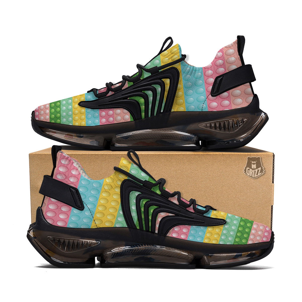 Pop It Pastel Color Print Pattern Black Gym Shoes-grizzshop