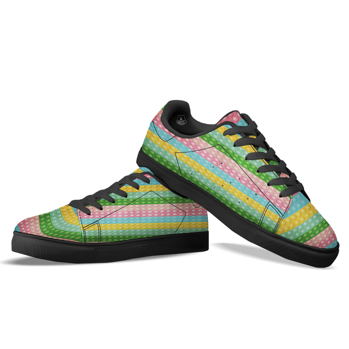 Pop It Pastel Color Print Pattern Black Low Top Sneakers-grizzshop