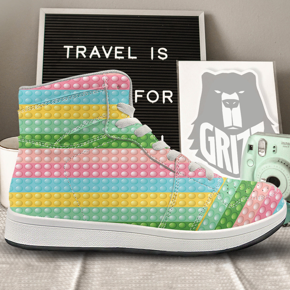 Pop It Pastel Color Print Pattern High Top Sneakers-grizzshop