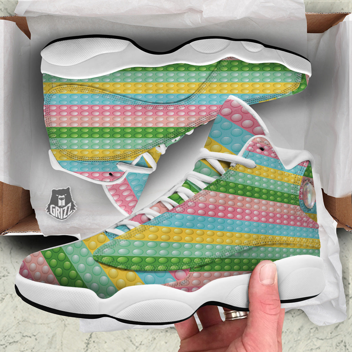 Pop It Pastel Color Print Pattern White Basketball Shoes-grizzshop