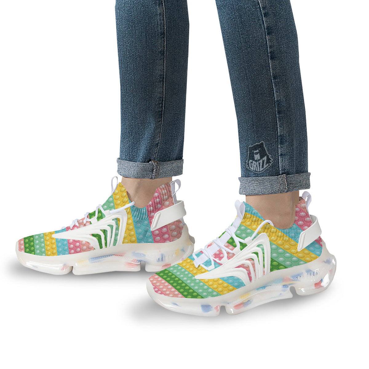 Pop It Pastel Color Print Pattern White Gym Shoes-grizzshop