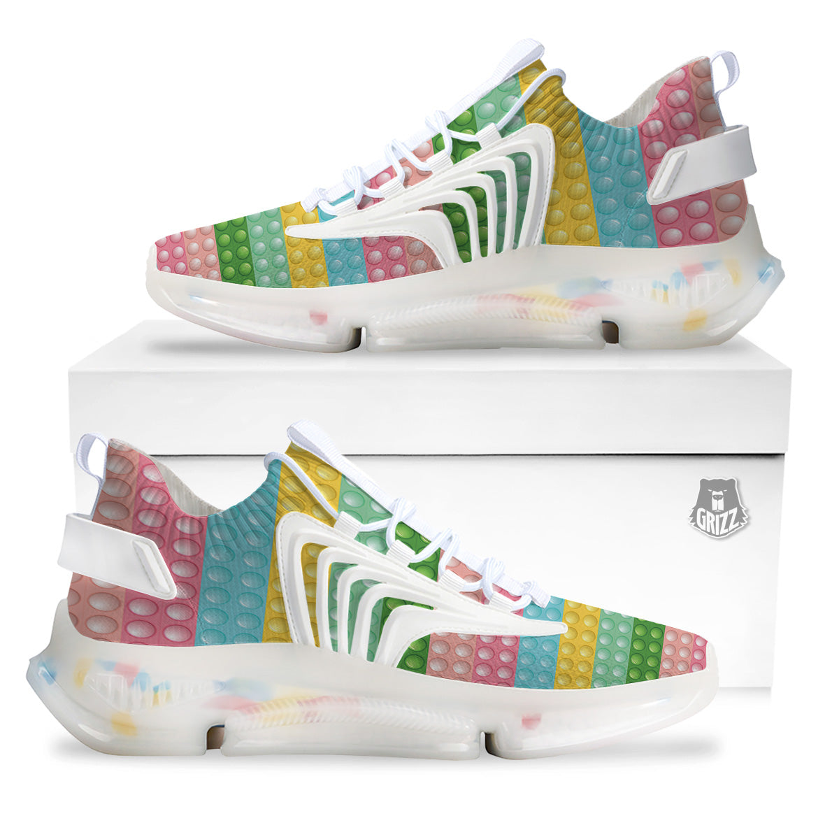 Pop It Pastel Color Print Pattern White Gym Shoes-grizzshop