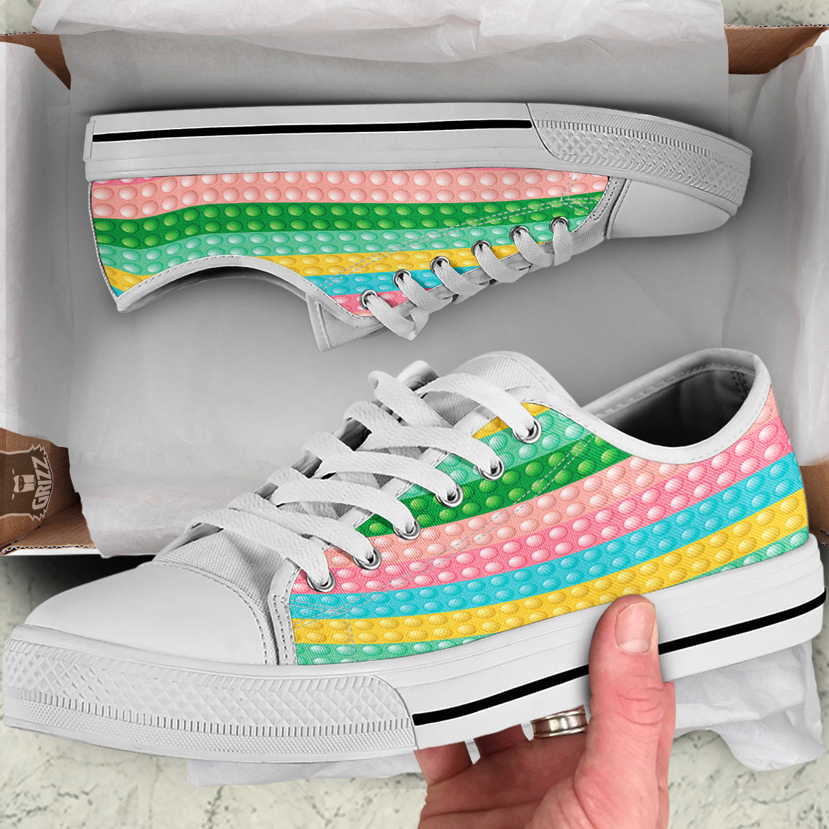 Pop It Pastel Color Print Pattern White Low Top Shoes-grizzshop