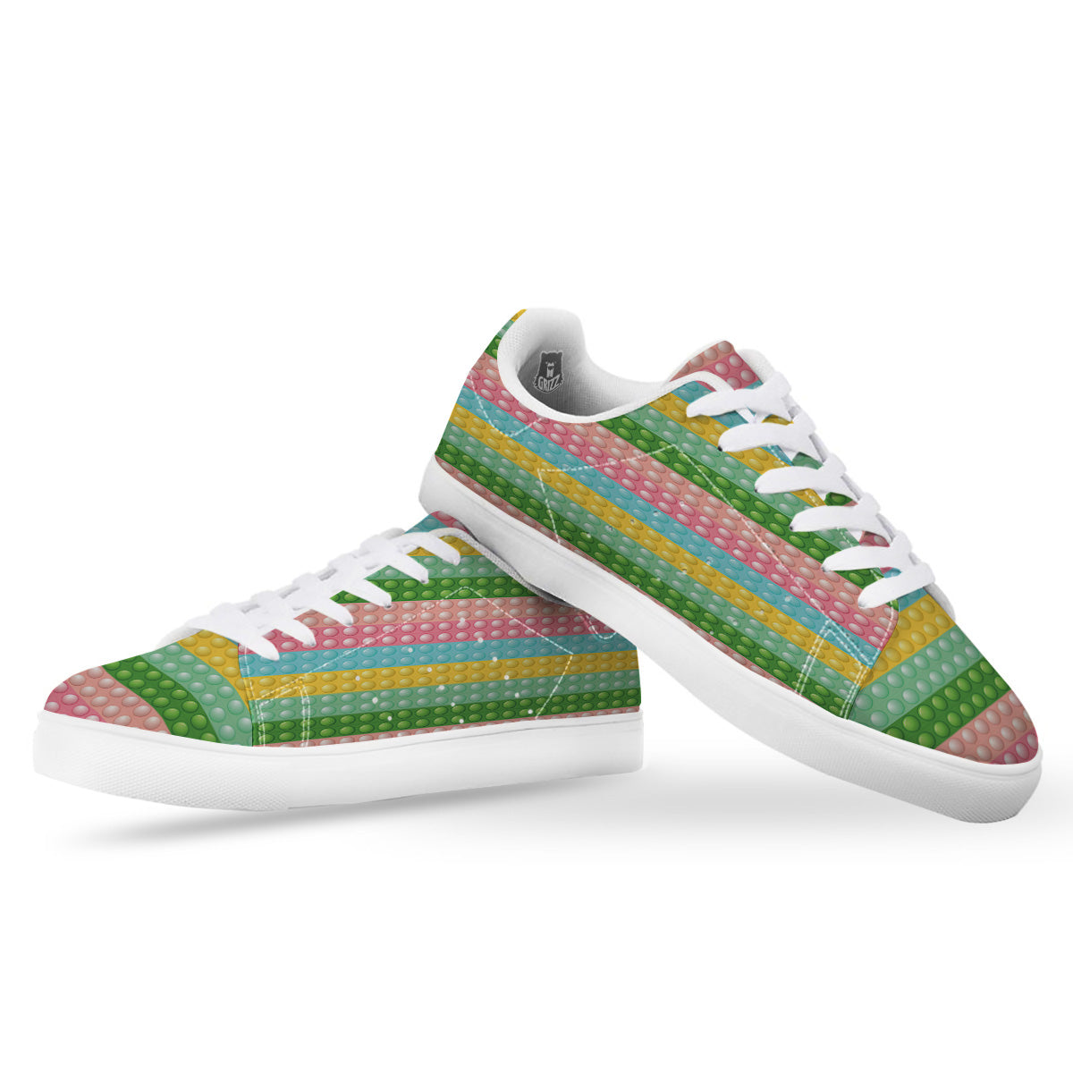 Pop It Pastel Color Print Pattern White Low Top Sneakers-grizzshop