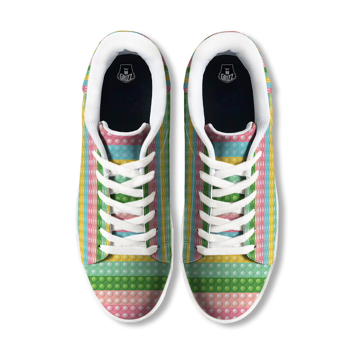 Pop It Pastel Color Print Pattern White Low Top Sneakers-grizzshop