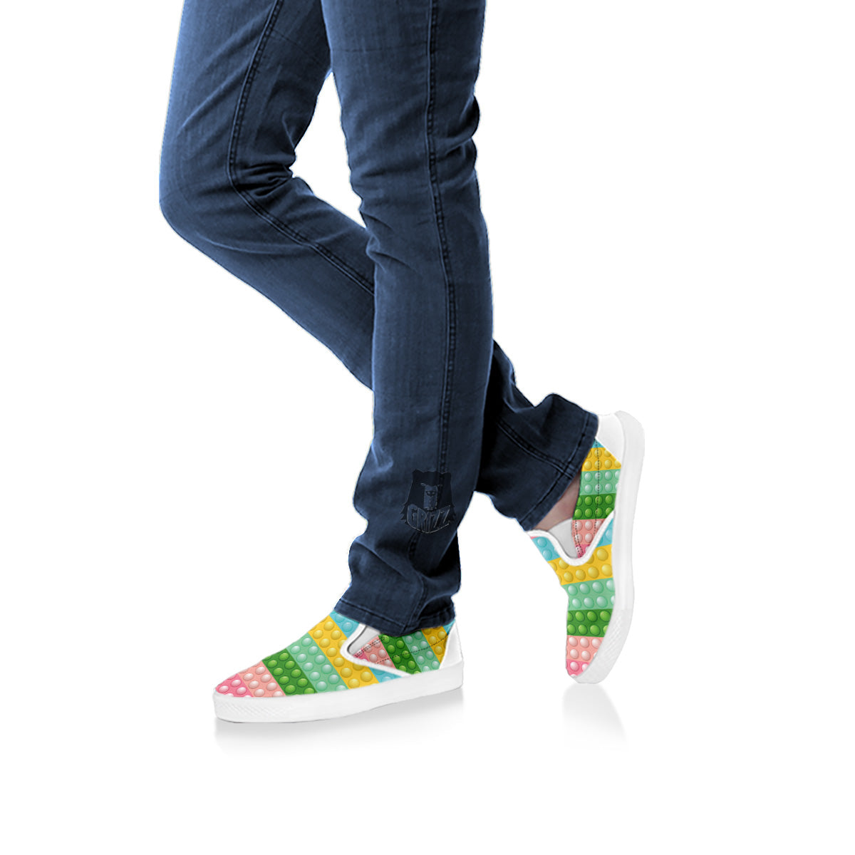 Pop It Pastel Color Print Pattern White Slip On Shoes-grizzshop