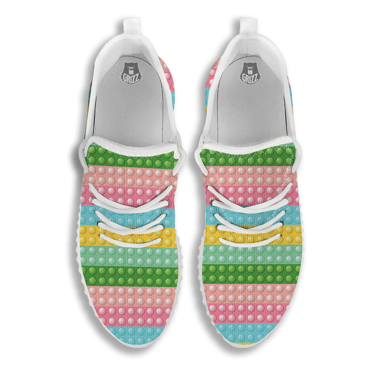 Pop It Pastel Color Print Pattern White Walking Shoes-grizzshop