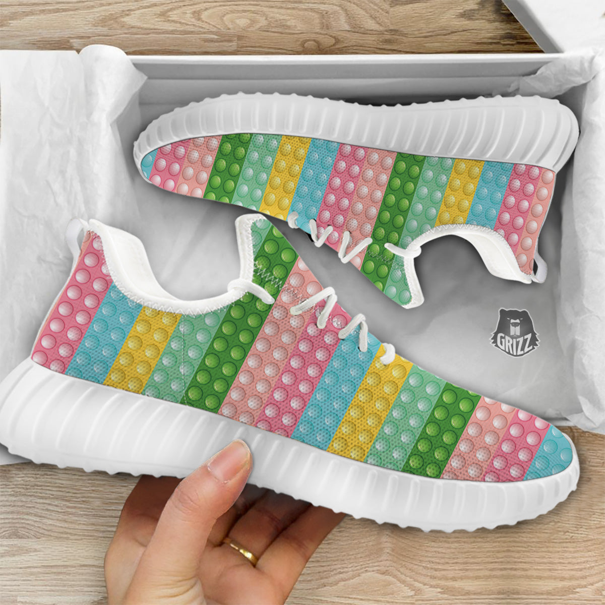 Pop It Pastel Color Print Pattern White Walking Shoes-grizzshop