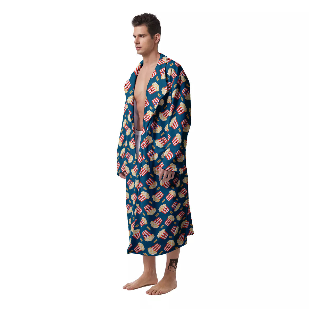 Popcorn Box Cute Print Pattern Men's Robe-grizzshop