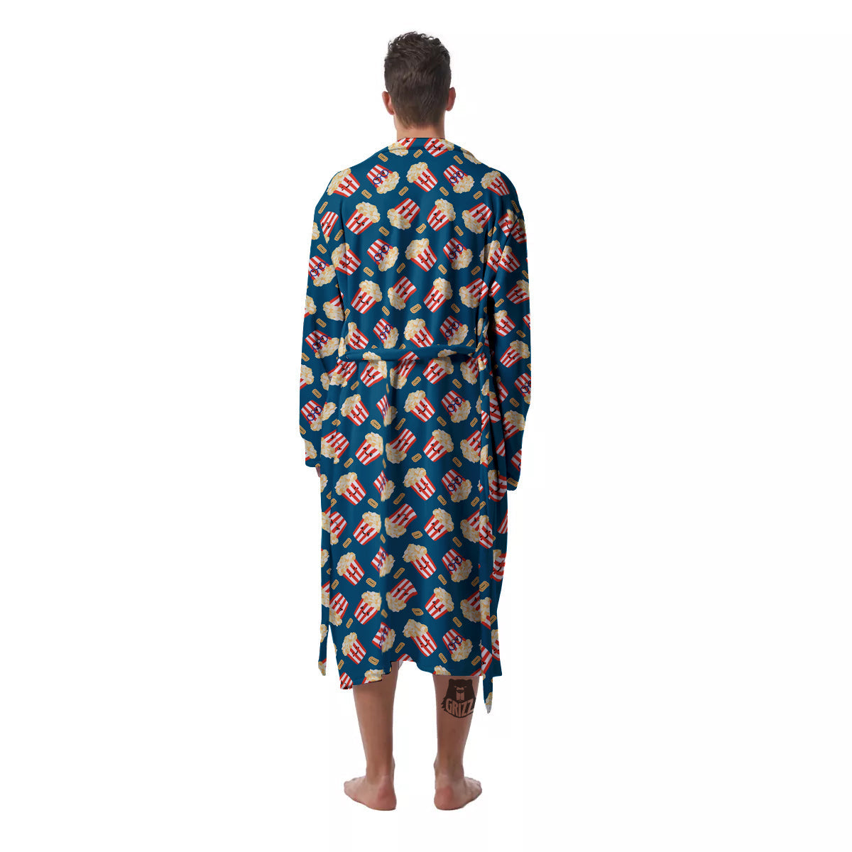 Popcorn Box Cute Print Pattern Men's Robe-grizzshop