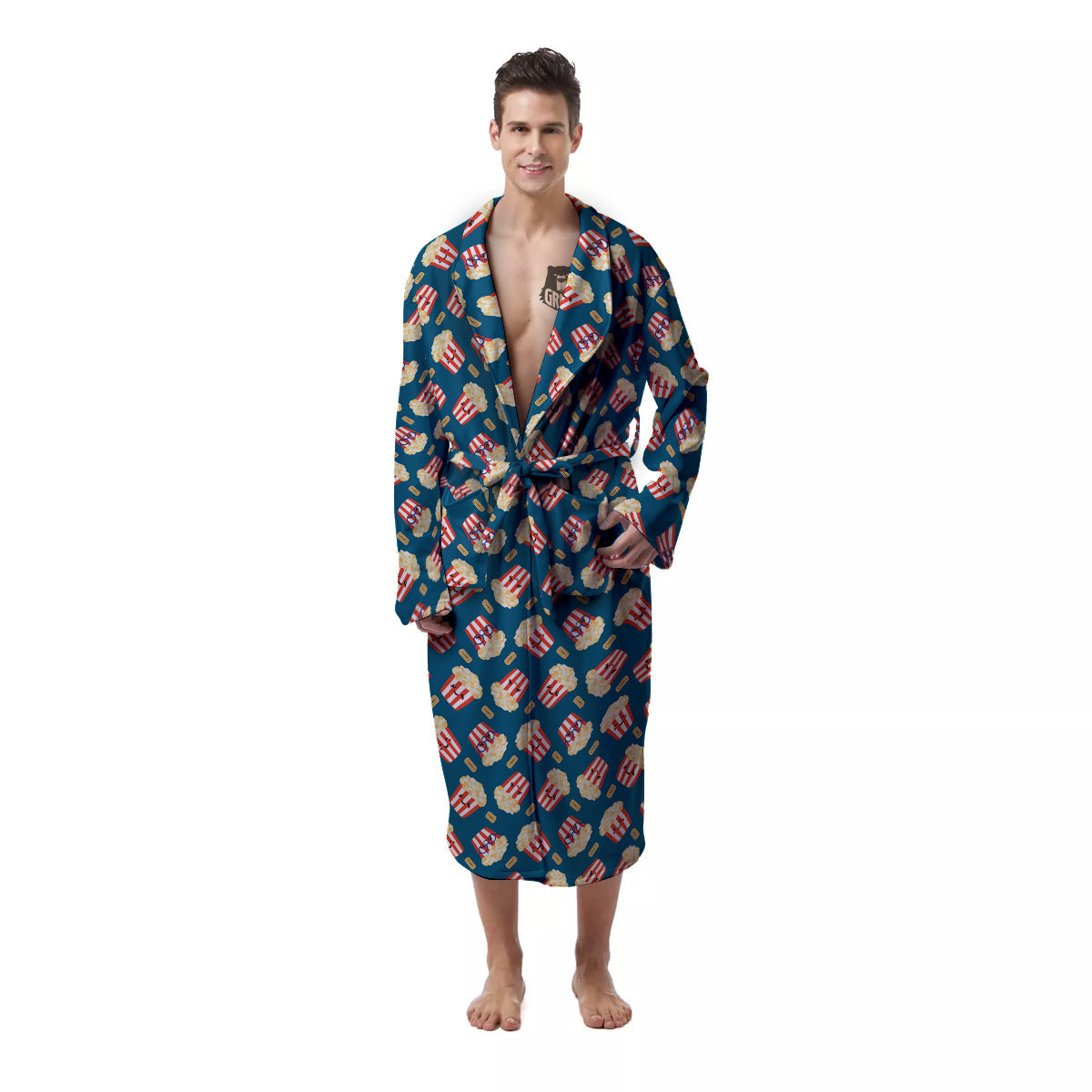 Popcorn Box Cute Print Pattern Men's Robe-grizzshop