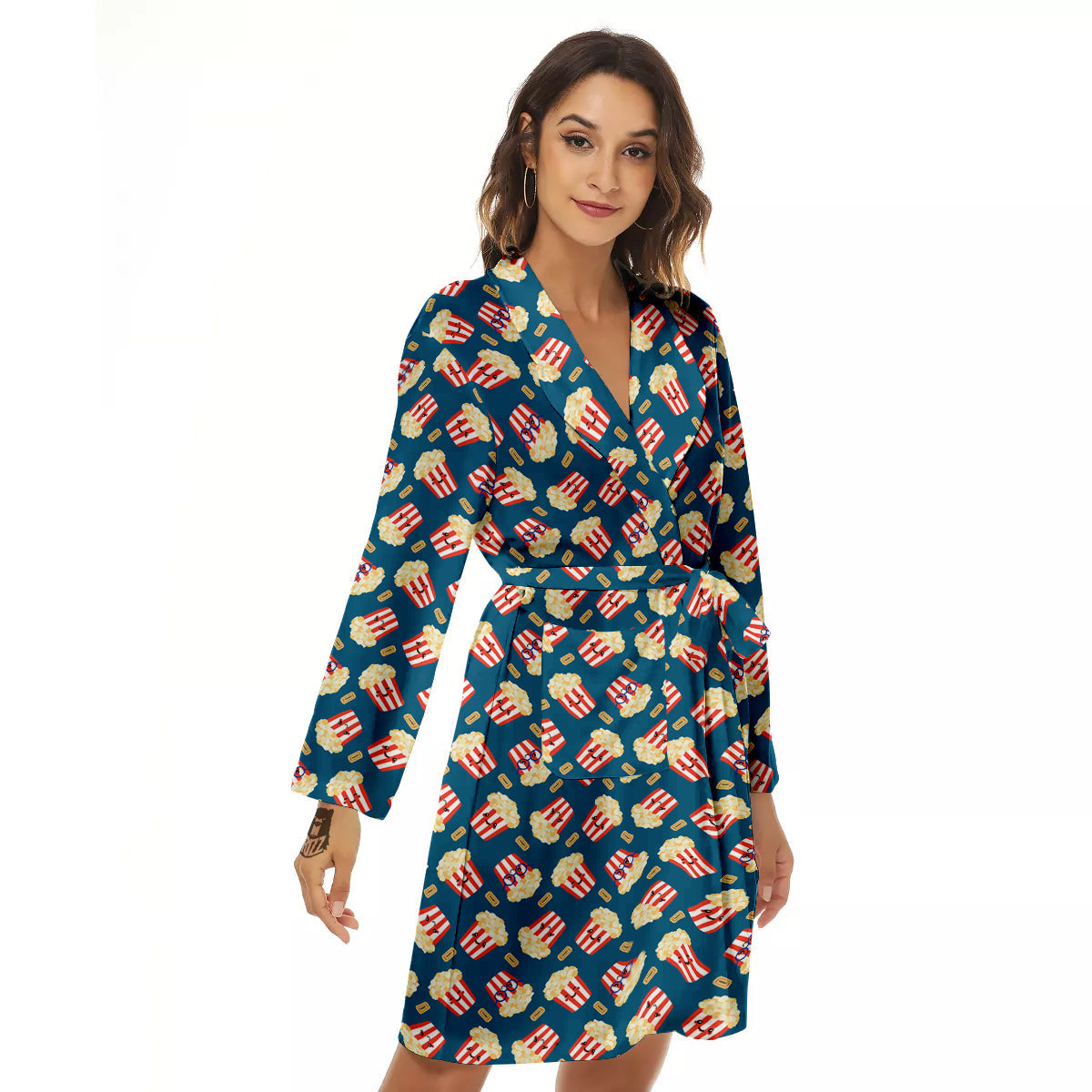 Popcorn Box Cute Print Pattern Women's Robe-grizzshop
