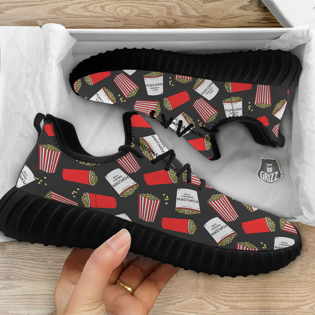 Popcorn Box Print Pattern Black Walking Shoes-grizzshop