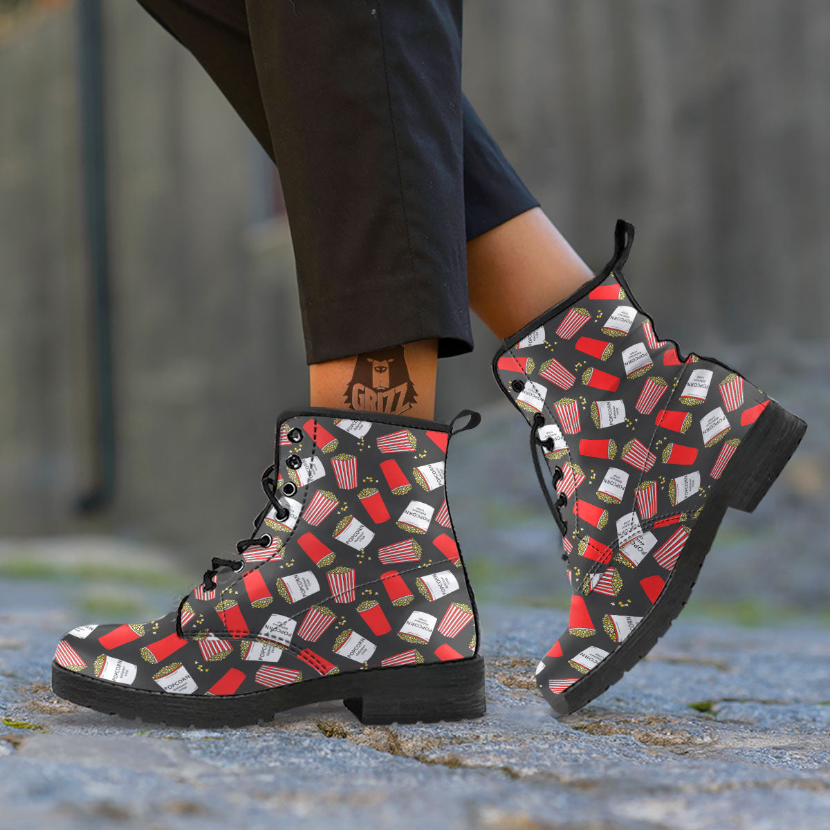 Popcorn Box Print Pattern Leather Boots-grizzshop