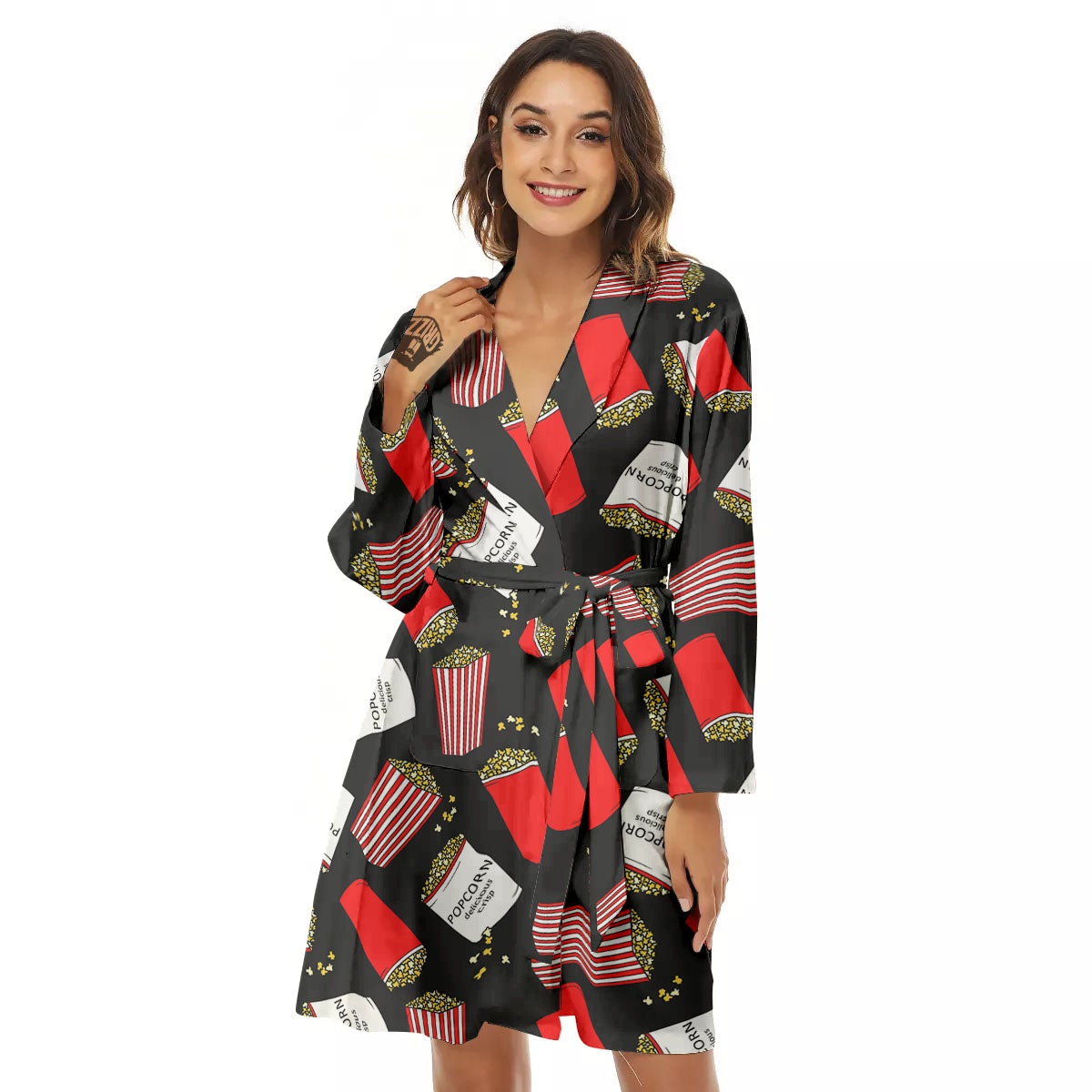 Popcorn Box Print Pattern Women's Robe-grizzshop