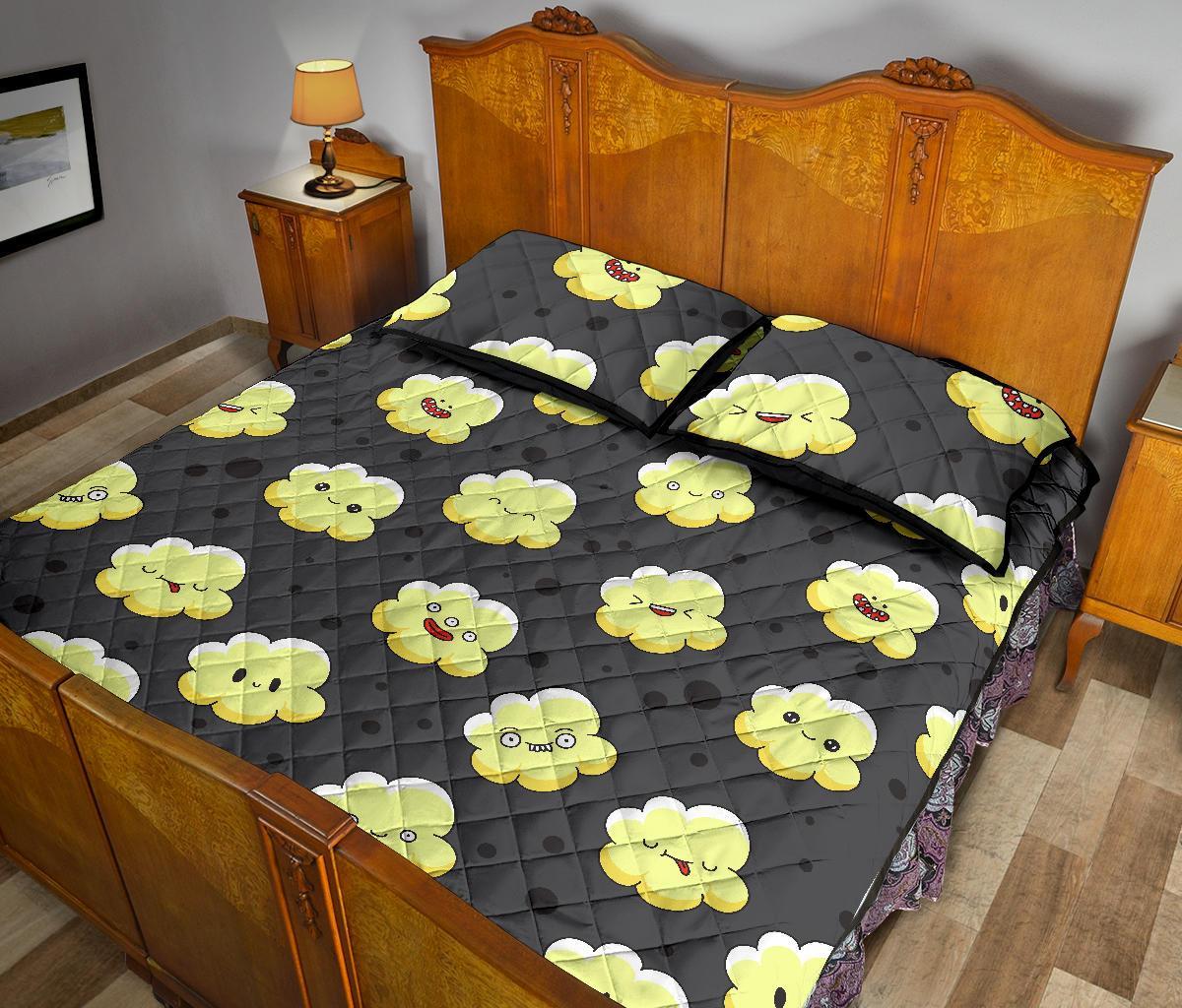 Popcorn Cartoon Pattern Print Bed Set Quilt-grizzshop